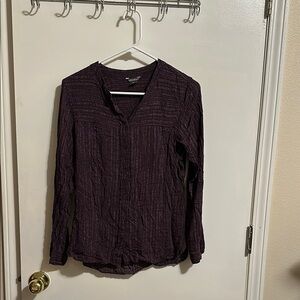 Eddie Bauer Purple V-Neck Long Sleeve Blouse